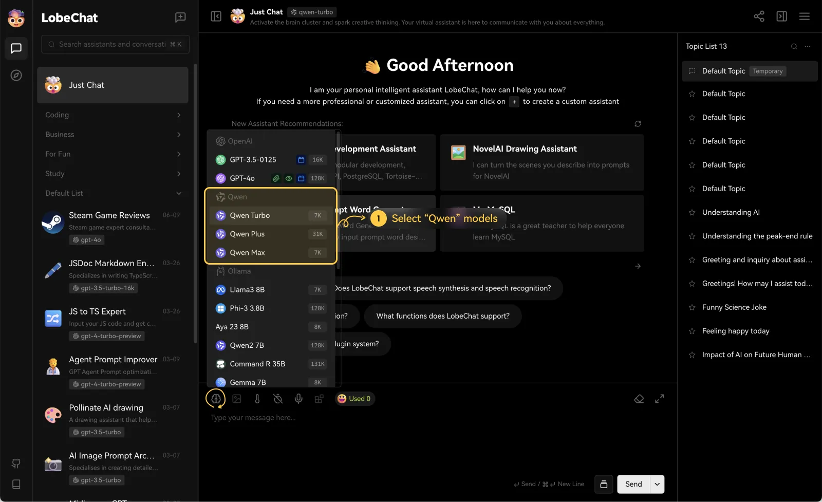 Select Qwen Model and Start Conversation