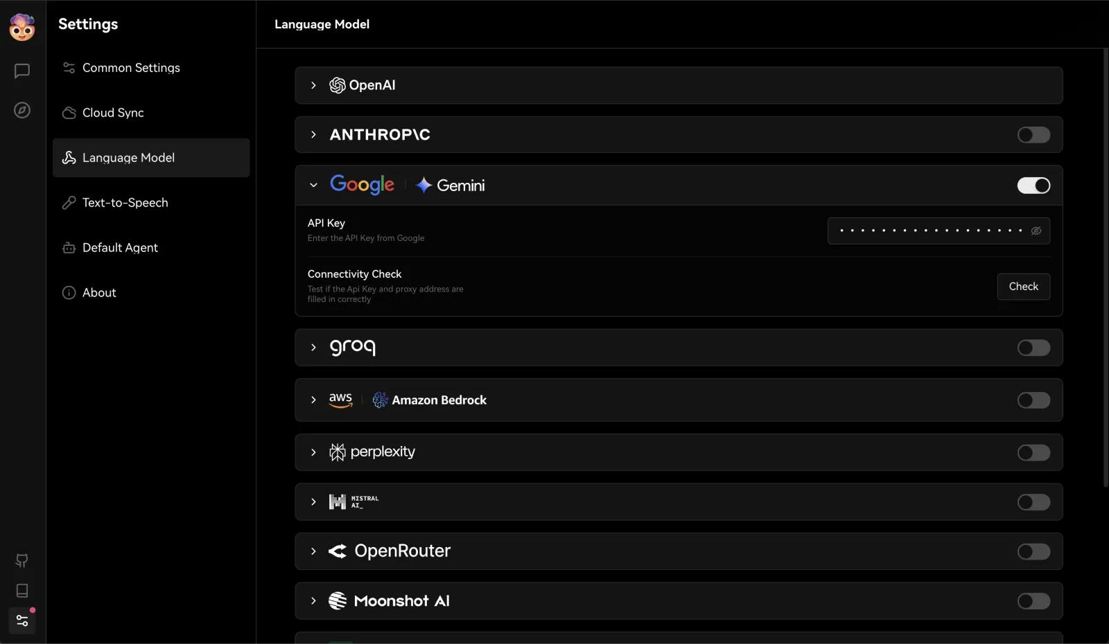 Fill in Google Gemini API Key in LobeVidol
