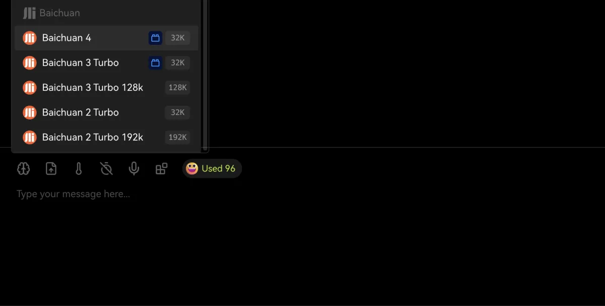 Select Baichuan model and start conversation