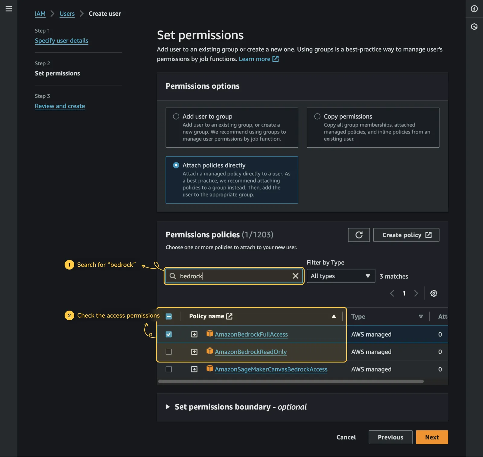 Ajouter des autorisations à l'utilisateur