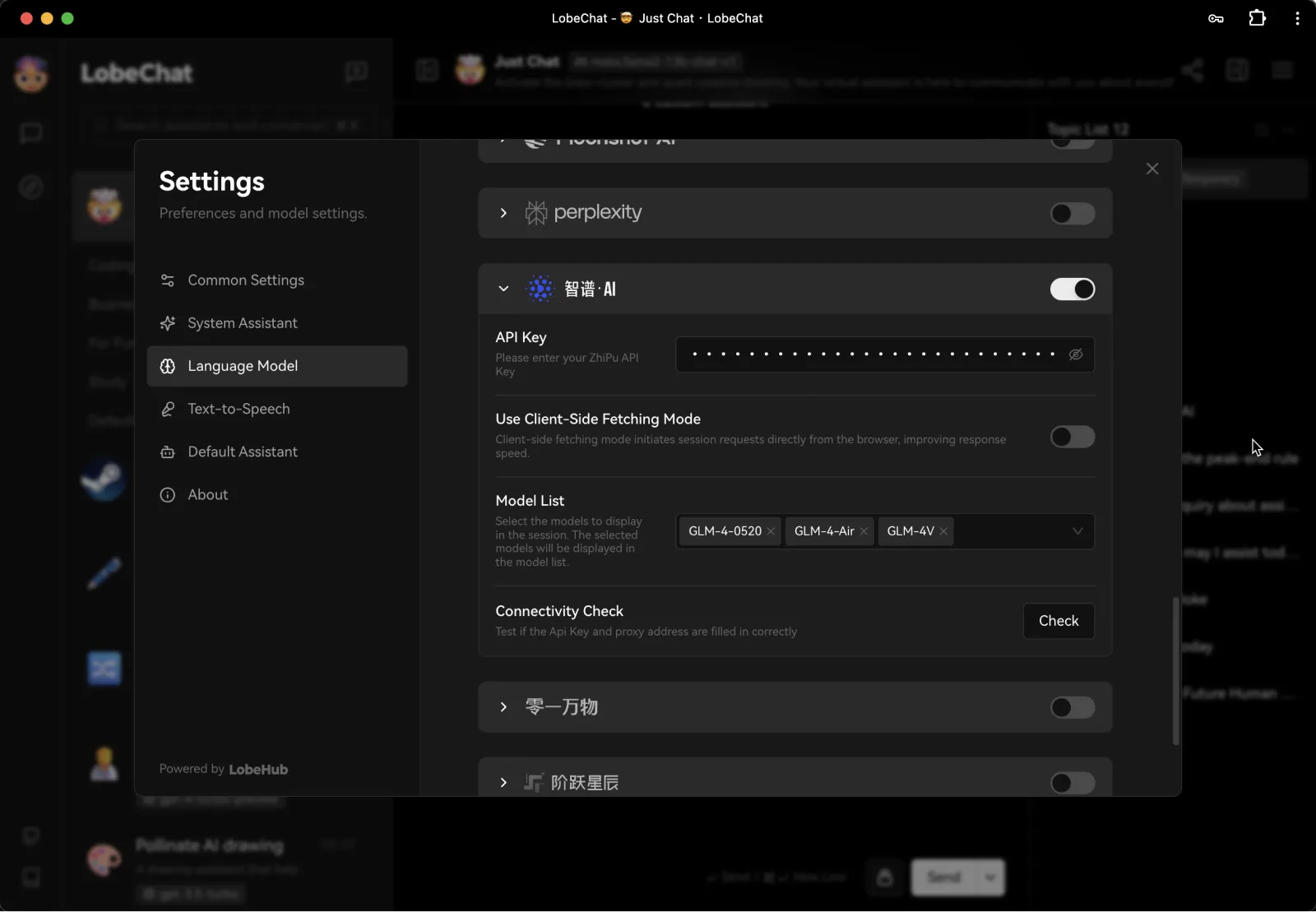 LobeVidol中填写智谱AI API 密钥