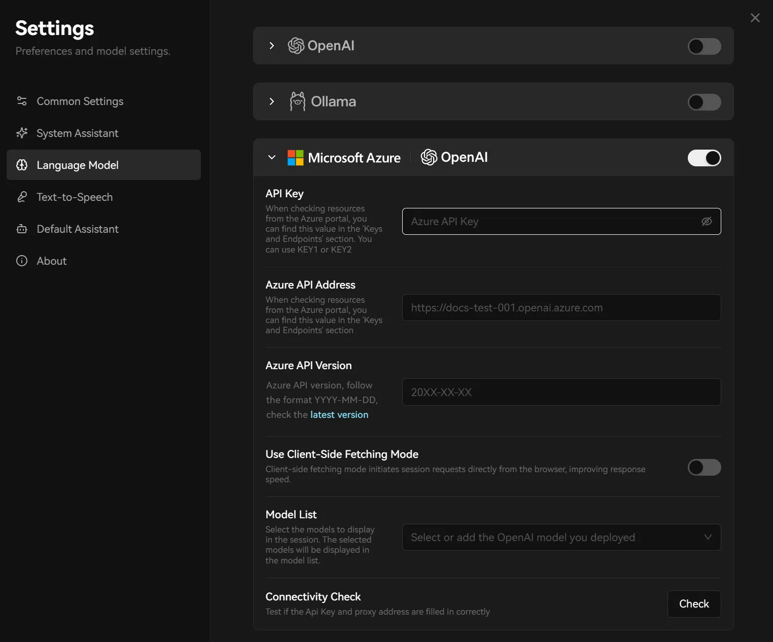 Remplir la configuration API