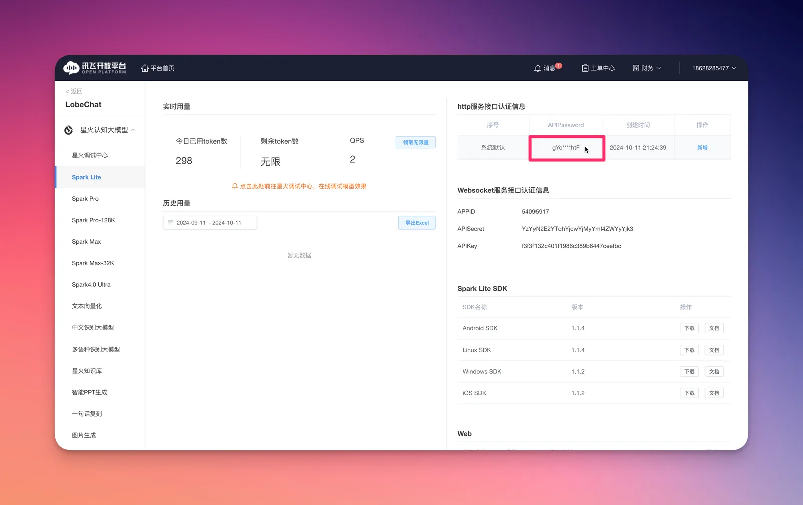 复制 API 密钥