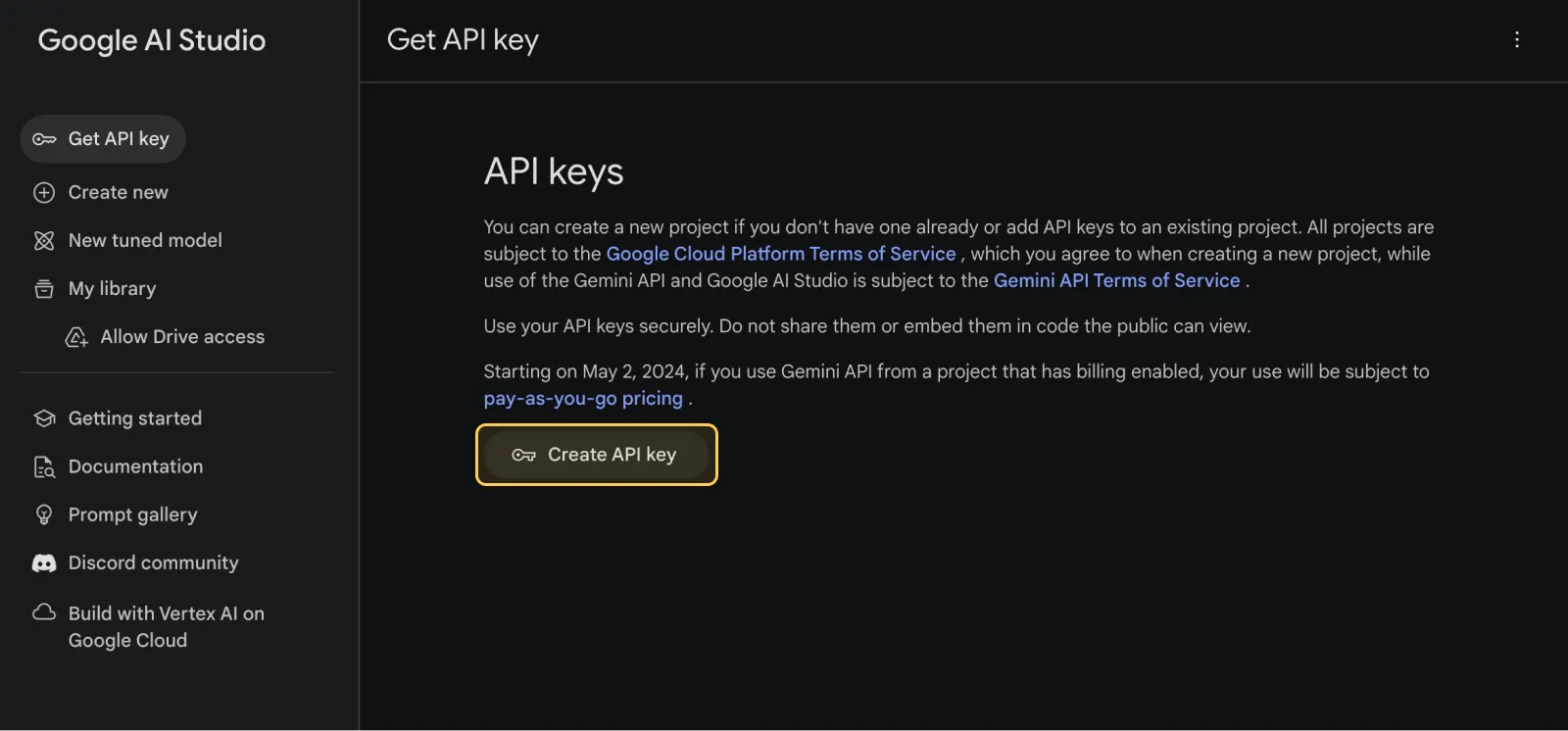 Generate Google Gemini Key